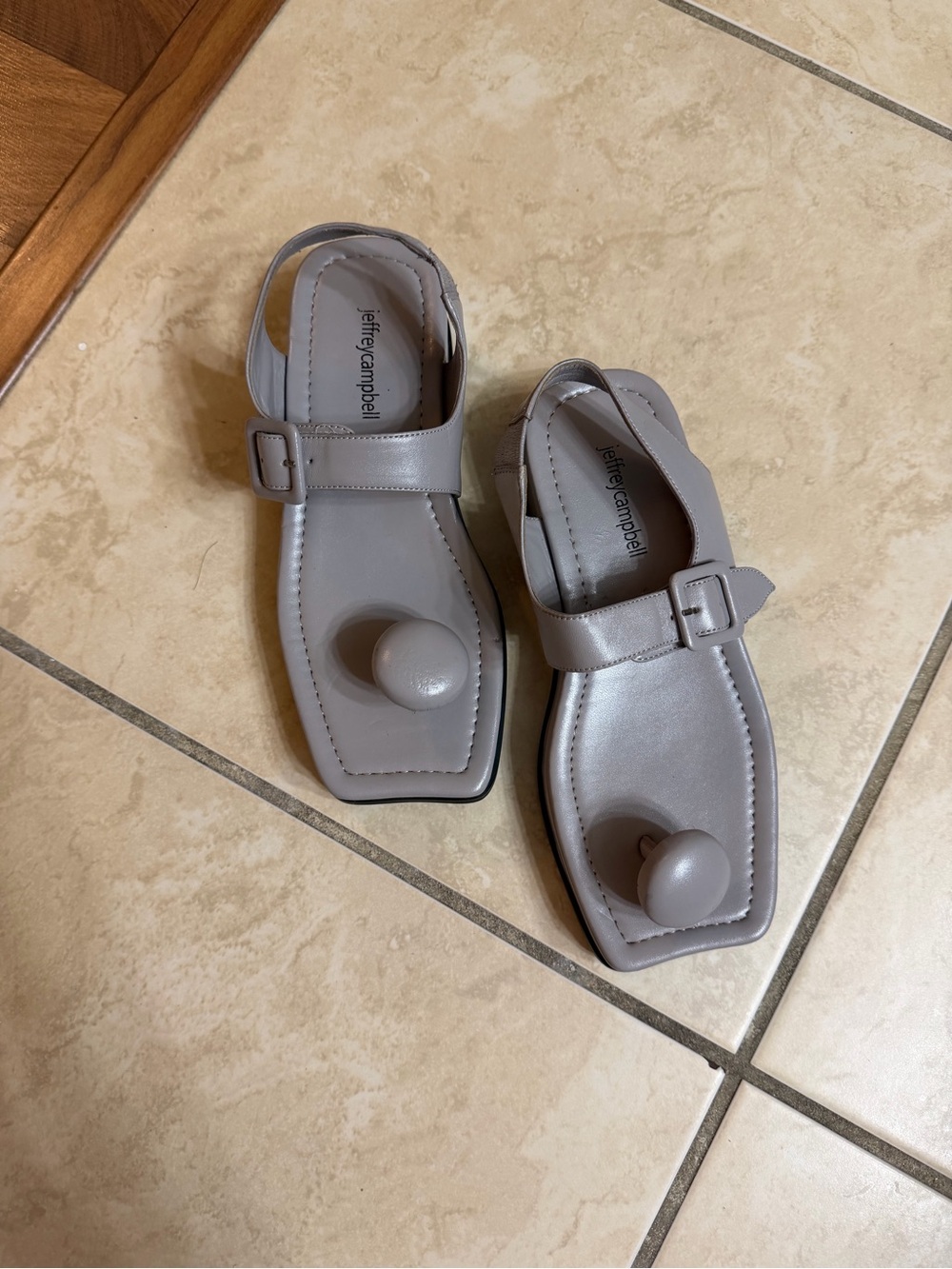 Jeffrey Campbell Light Gray Buckle Toe-Loop Sandals
